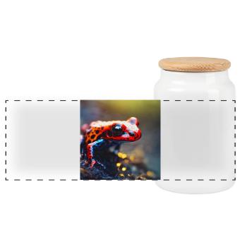 Colorful Frog - Panoramic Cookie Jar with Wooden Lid - white - Front