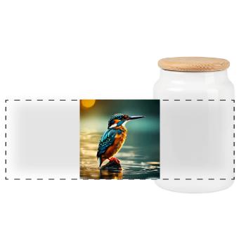 Kingfisher - Panoramic Cookie Jar with Wooden Lid - white - Front