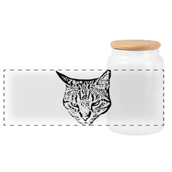 Cat Black Cat Head - Panoramic Cookie Jar with Wooden Lid - white - Front