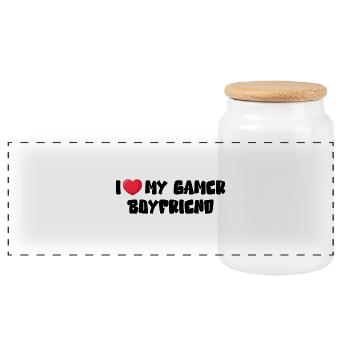 I Love My Gamer Boyfriend - Panorama Keksdose mit Holzdeckel - Weiß - Vorne