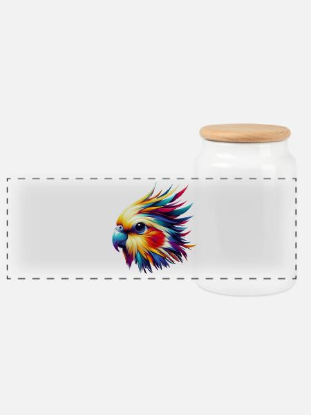 Cockatiel (16) - Panoramic Cookie Jar with Wooden Lid - white