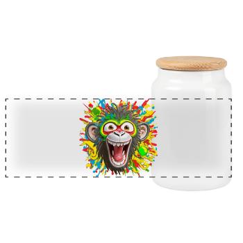 Portrait/Head of Colorful Rasta Monkey Burst with Laughter - Panoramic Cookie Jar with Wooden Lid - white - Front