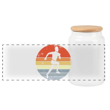 Vintage Runner Drawing - Panoramic Cookie Jar with Wooden Lid - white - Front