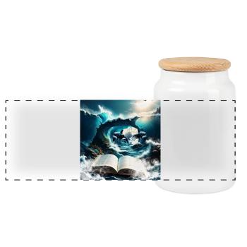 A steampunk killer whale swimming in the wave. - Panoramic Cookie Jar with Wooden Lid - white - Front