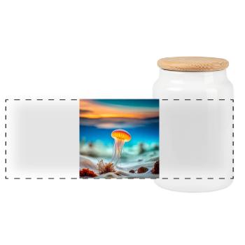 Jellyfish - Panoramic Cookie Jar with Wooden Lid - white - Front
