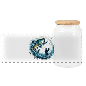 Cadeau dynamique de pêche - Boîte à biscuits avec couvercle en bois - blanc - Devant
