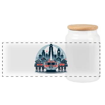 Cadeau de la ville des pompiers - Boîte à biscuits avec couvercle en bois - blanc - Devant