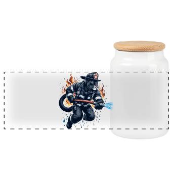Fire Brigade Panther Jaguar Gift - Panoramic Cookie Jar with Wooden Lid - white - Front
