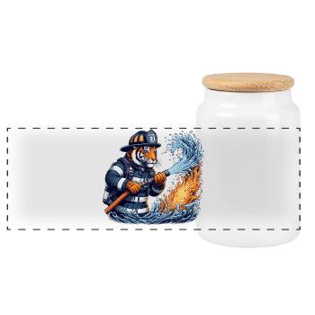 Cadeau de tigre de pompier - Boîte à biscuits avec couvercle en bois - blanc - Devant