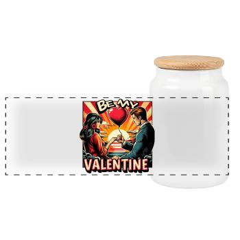Be My Valentine - Panoramic Cookie Jar with Wooden Lid - white - Front
