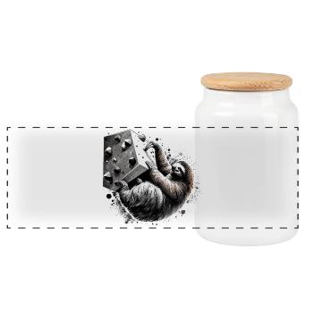 Bouldering Sloth Gift - Panoramic Cookie Jar with Wooden Lid - white - Front