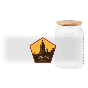 Leeds Uhrturm Silhouette - Panorama Keksdose mit Holzdeckel - Weiß - Vorne