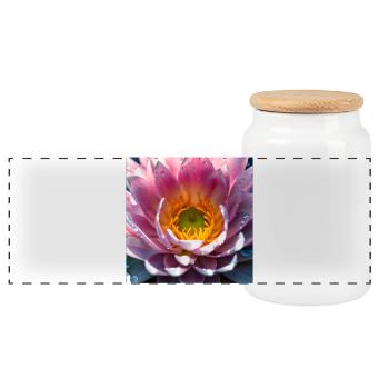 Water lily - Panoramic Cookie Jar with Wooden Lid - white - Front