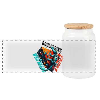 Bouldern Gecko Seil? Geschenk - Panorama Keksdose mit Holzdeckel - Weiß - Vorne