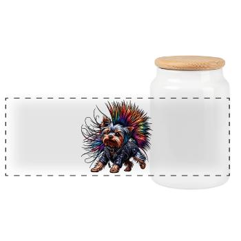 Yorkshire Terrier Punk - Panoramic Cookie Jar with Wooden Lid - white - Front