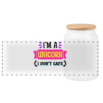 Cool saying: I don't care - Panoramic Cookie Jar with Wooden Lid - white - Front