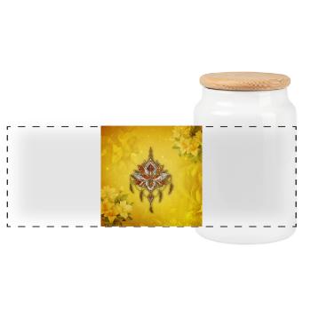 The elegance of the lotus flower - Panoramic Cookie Jar with Wooden Lid - white - Front