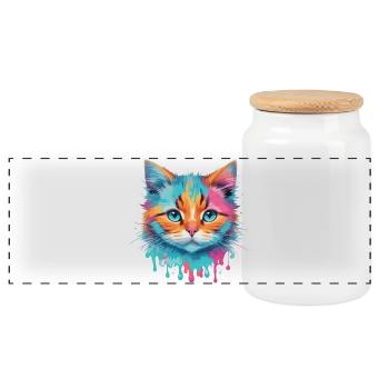 Niedliche Katze - Panorama Keksdose mit Holzdeckel - Weiß - Vorne