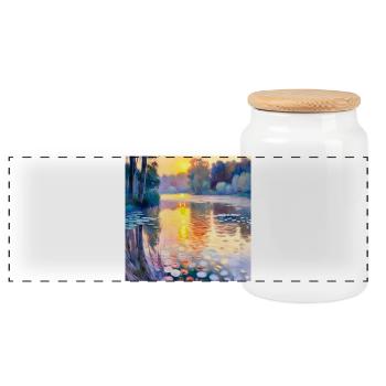 Water Lilies Impressionism - Panoramic Cookie Jar with Wooden Lid - white - Front