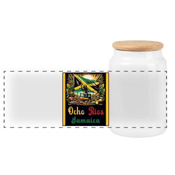 Jamaica Ocho Rios Reggae Design - Panoramic Cookie Jar with Wooden Lid - white - Front