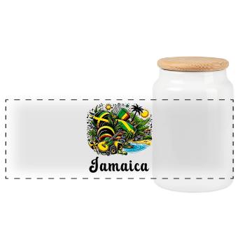 Design du drapeau des Caraïbes de la Jamaïque - Boîte à biscuits avec couvercle en bois - blanc - Devant