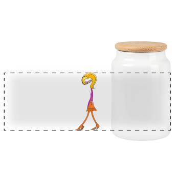 Whimsical Doodle Diva - Panoramic Cookie Jar with Wooden Lid - white - Front
