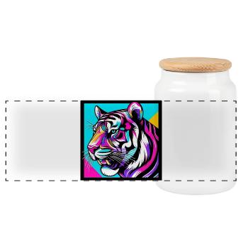 Tiger - Panorama Keksdose mit Holzdeckel - Weiß - Vorne