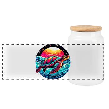 Sea turtle - Panoramic Cookie Jar with Wooden Lid - white - Front