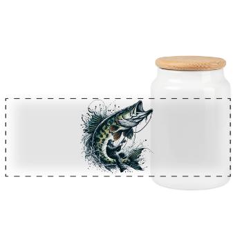 Fishing Pike Gift - Panoramic Cookie Jar with Wooden Lid - white - Front