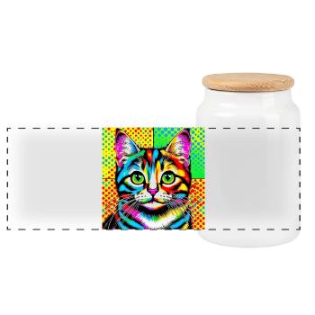 Chat Pop Art - Boîte à biscuits avec couvercle en bois - blanc - Devant