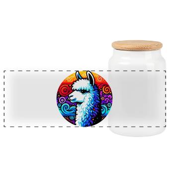 Alpaca - Panoramic Cookie Jar with Wooden Lid - white - Front