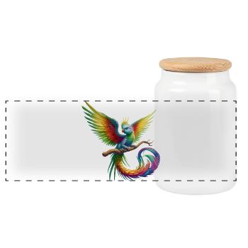 Bird of Paradise (01) - Panoramic Cookie Jar with Wooden Lid - white - Front