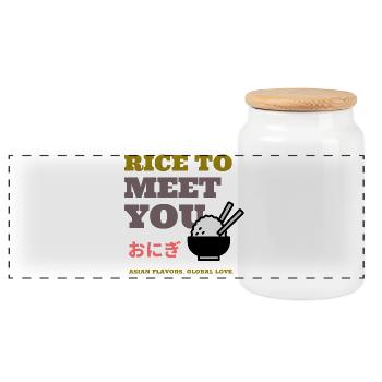 Rice To Meet You - Panoramic Cookie Jar with Wooden Lid - white - Front
