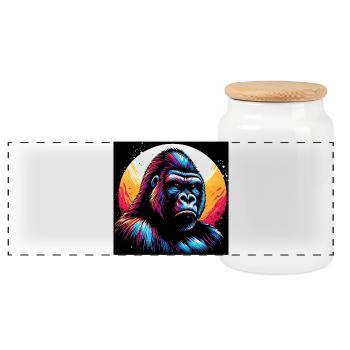 Gorilla - Panorama Keksdose mit Holzdeckel - Weiß - Vorne