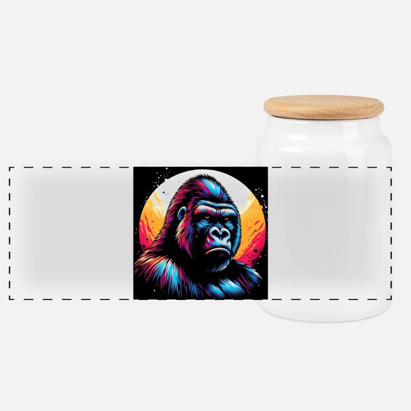 Gorilla - Panorama Keksdose mit Holzdeckel - Weiß