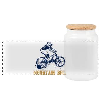 Mountain bike - Panoramic Cookie Jar with Wooden Lid - white - Front