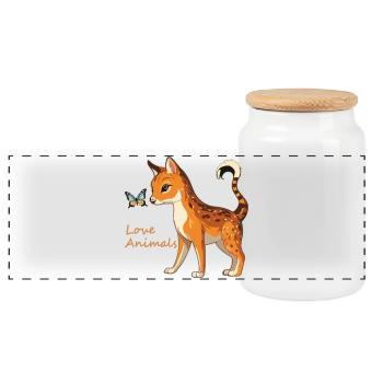 Love of animals - Panoramic Cookie Jar with Wooden Lid - white - Front