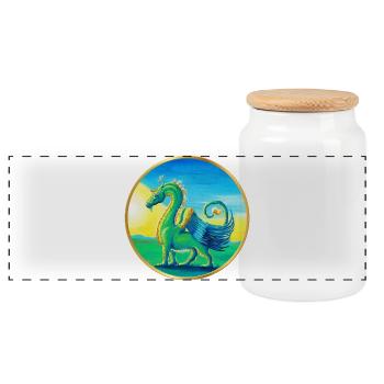 Dragon Farah - Sonja Ariel von Staden - Panoramic Cookie Jar with Wooden Lid - white - Front