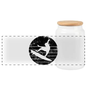 Surfing Sketch - Panoramic Cookie Jar with Wooden Lid - white - Front