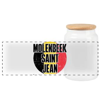 Bold Block Typography with Red Circle - Panoramic Cookie Jar with Wooden Lid - white - Front
