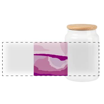 Muster in der Farbe von Malven Beeren und Lavendel - Panorama Keksdose mit Holzdeckel - Weiß - Vorne