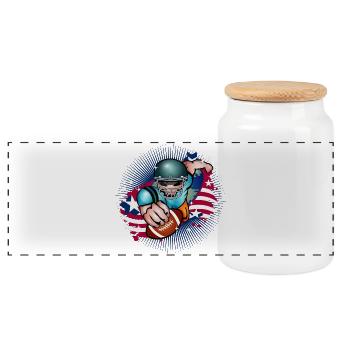 Football player with football and USA flag - Panoramic Cookie Jar with Wooden Lid - white - Front