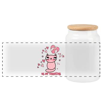 Katzenherz Valentinsdesign mit Liebe - Panorama Keksdose mit Holzdeckel - Weiß - Vorne