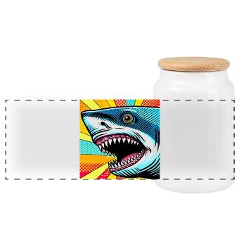 Shark Pop Art - Panoramic Cookie Jar with Wooden Lid - white - Front