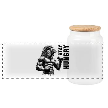 Löwe brüllt bleib hungrig Boxer Kämpfer Geschenk - Panorama Keksdose mit Holzdeckel - Weiß - Vorne