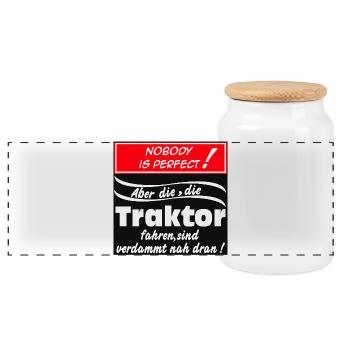 Tractor ,Tractor ,Agricultural Machinery Nobody Tractor (25) - Panoramic Cookie Jar with Wooden Lid - white - Front