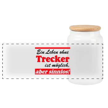 Tractor , Tractor , Agricultural Machinery, Life Senseless(25) - Panoramic Cookie Jar with Wooden Lid - white - Front