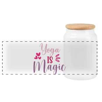 Yoga is Magic - Panoramic Cookie Jar with Wooden Lid - white - Front