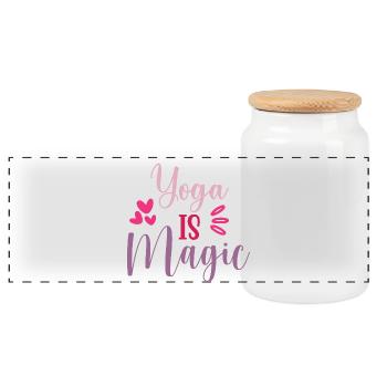 Yoga is Magic - Panoramic Cookie Jar with Wooden Lid - white - Front