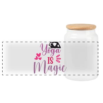 Yoga is Magic - Panoramic Cookie Jar with Wooden Lid - white - Front